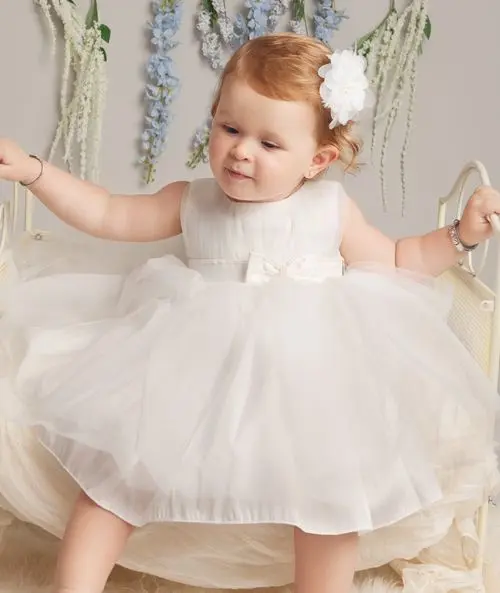 Girls Ivory Christening Flower Girl Dress