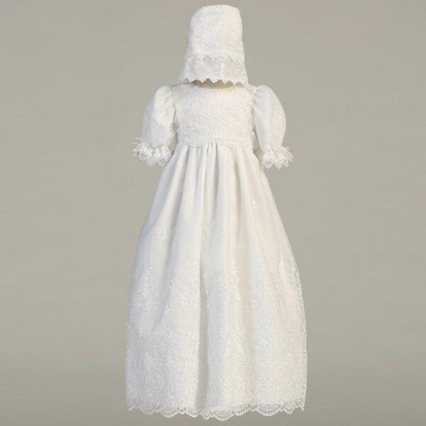 White Embroidered Organza Gown - Emily