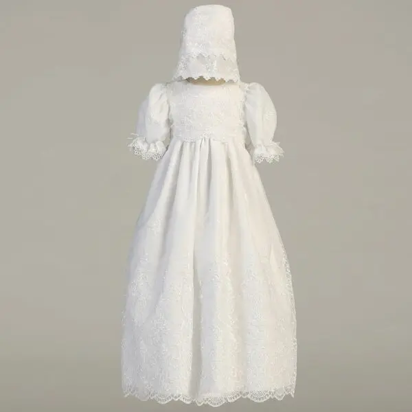 White Embroidered Organza Gown - Emily