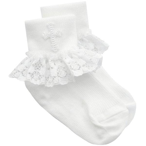 Girls White Christening Cross Socks