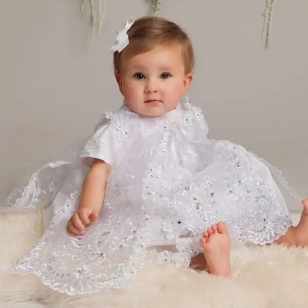 White Christening Dress & Bonnet Set