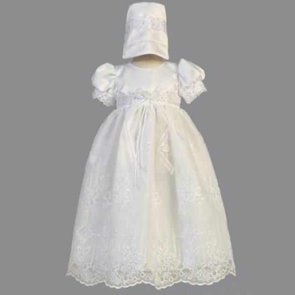 White Satin Gown w/ Embroidered Organza - Ashley
