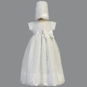 White Christening Embroidered Organza Gown - Kendall