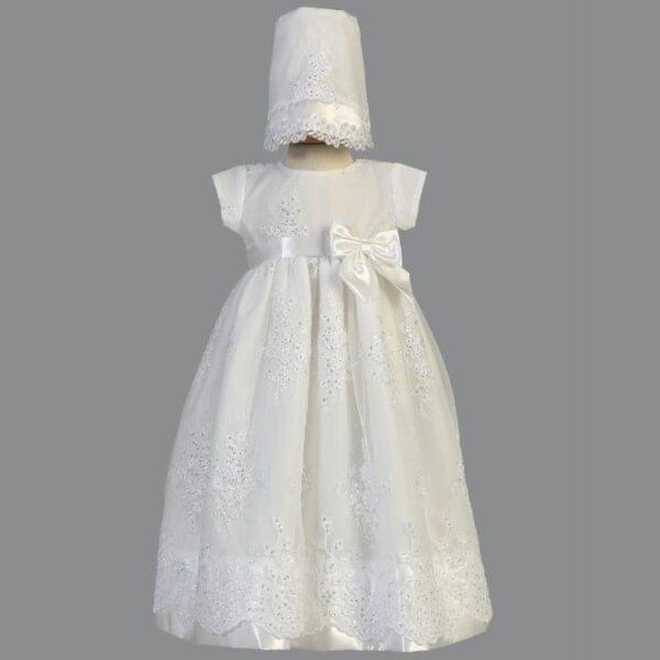 White Christening Embroidered Organza Gown - Kendall