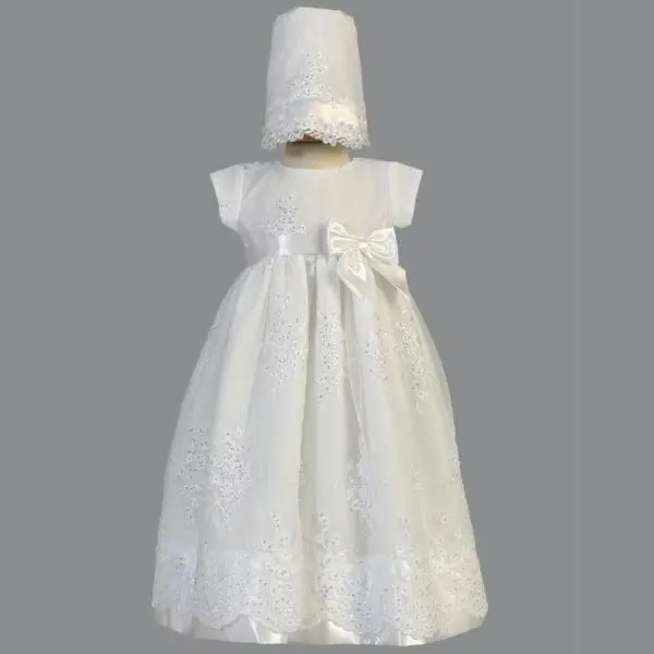 White Christening Embroidered Organza Gown - Kendall