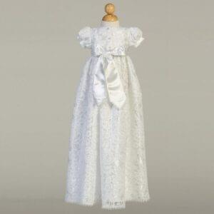 White Satin & Lace Christening Gown - Suzana