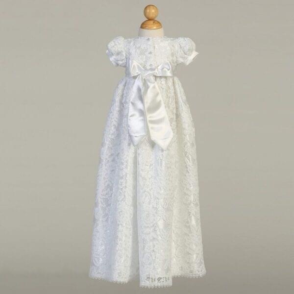 White Satin & Lace Christening Gown - Suzana