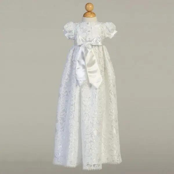 White Satin & Lace Christening Gown - Suzana