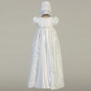 White Satin & Lace Christening Gown - Suzana