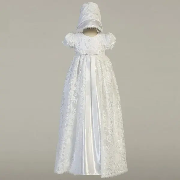 White Satin & Lace Christening Gown - Suzana