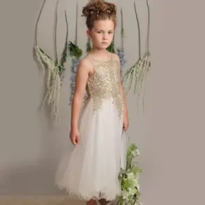 Girls Ivory & Gold Occasional Dress