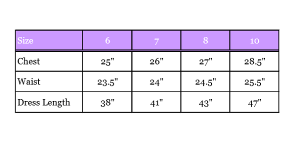 Size Chart Sweetie Pie