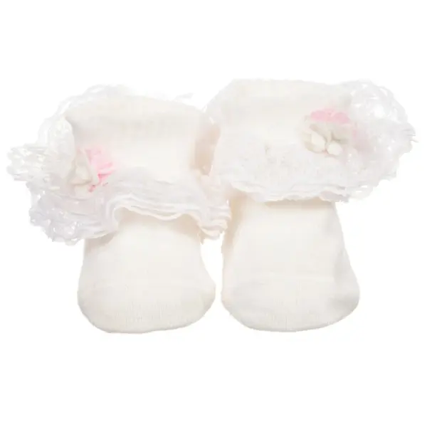 Girls Ivory Lace Cotton Socks