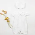 Boys White Pleated Christening Romper