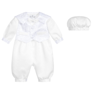 White Waistcoat Romper Christening Suit - Front