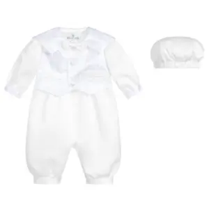 White Waistcoat Romper Christening Suit - Front