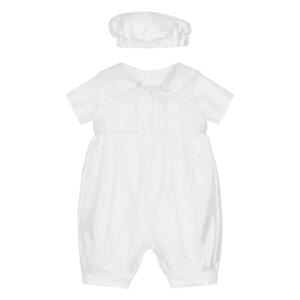 White Pleated Christening Romper