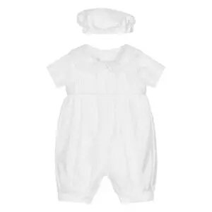 White Pleated Christening Romper