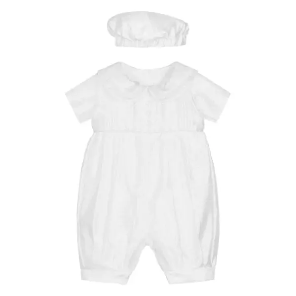 White Pleated Christening Romper