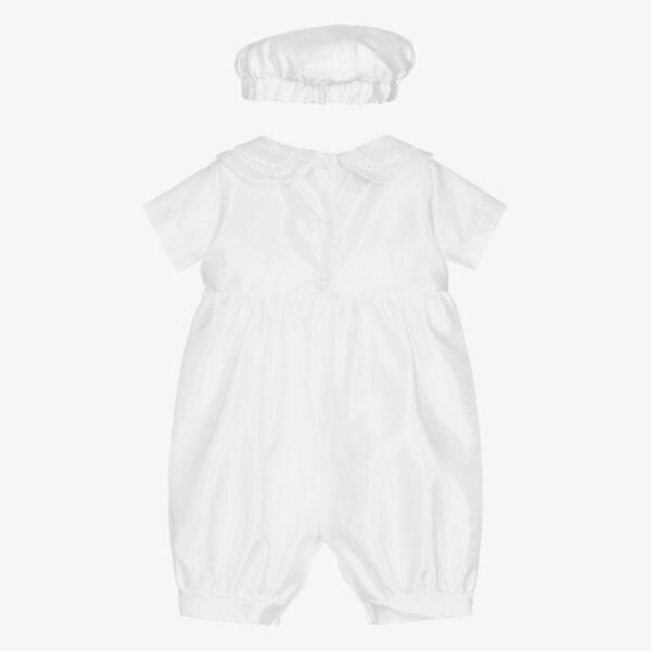 White Pleated Christening Romper