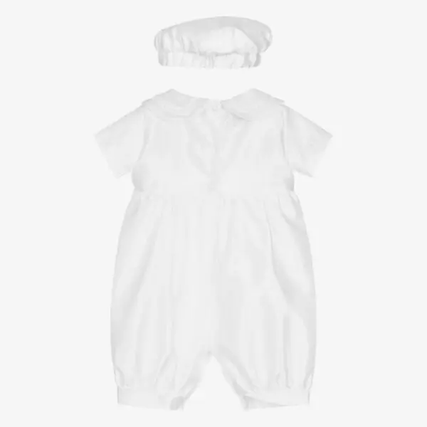 White Pleated Christening Romper