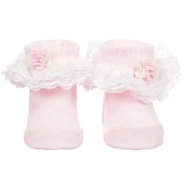 Girls Pink Lace Cotton Socks