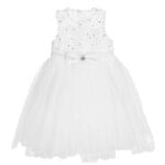 White Tulle Occasional Dress with Bow – Front