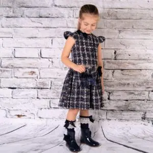 Girls Navy Tweed Dress