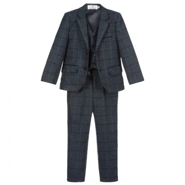 Blue Tweed Check 3 Piece Suit | Boys Suits | Freckles