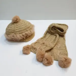 Girls Camel Cable Hat & Scarf Set
