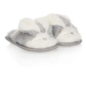 Grey Faux Fur Bunny Slippers
