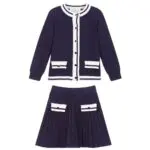 Navy Blue Knitted Skirt Set – Front
