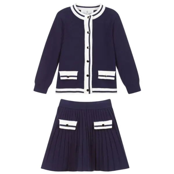 Navy Blue Knitted Skirt Set