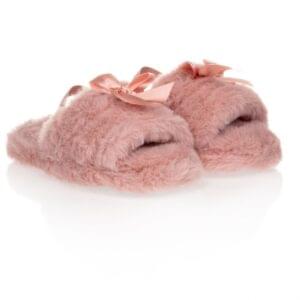 Pink Faux Fur Bow Slippers