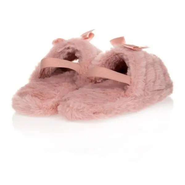 Pink Faux Fur Bow Slippers