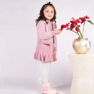 Pink Wool Dress & Cardigan Set