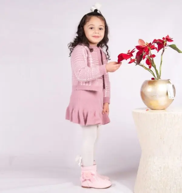 Pink Wool Dress & Cardigan Set