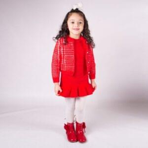 Red Wool Dress & Cardigan Set