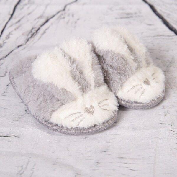 Grey Faux Fur Bunny Slippers