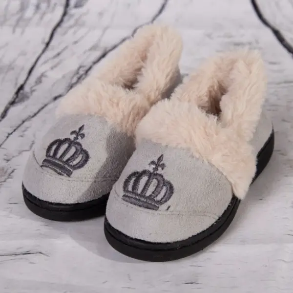 Boys Grey Crown Slippers