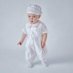 White Short Sleeve Christening Romper