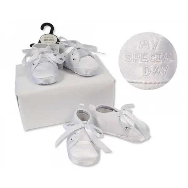 White Satin My Special Day Christening Shoes