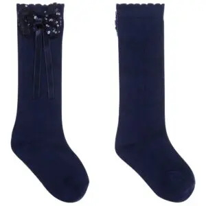 Navy Blue Long Sequin Bow Sock