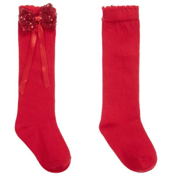 Red Long Sequin Bow Socks