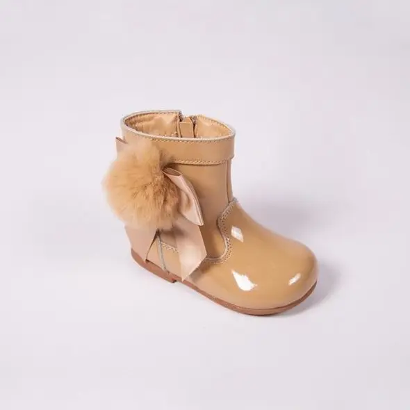Girls Beige Patent Leather Boots