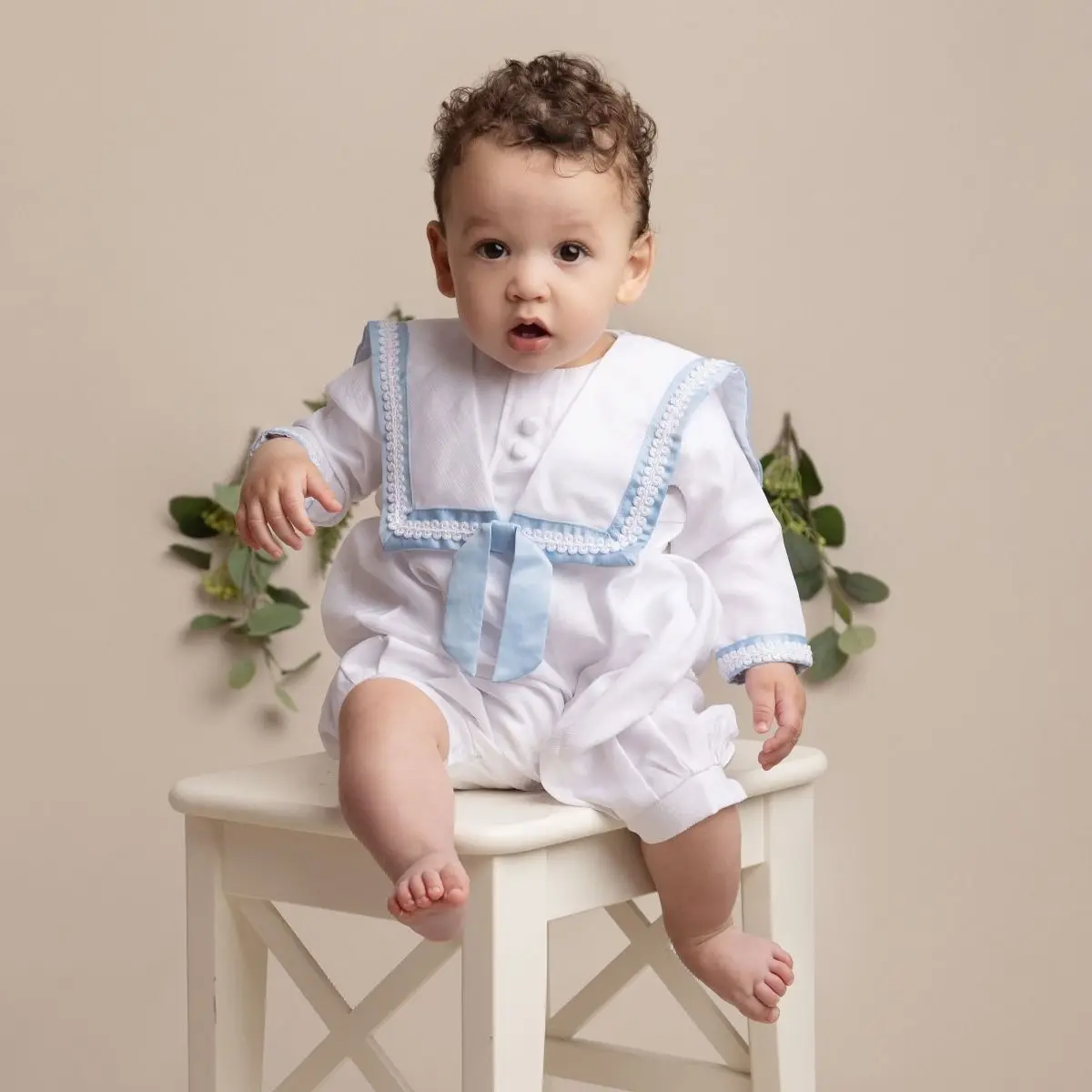 Baby Boy White & Blue Romper