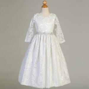 Lace Communion Dress with Silver Trim