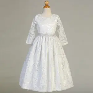 Lace Communion Dress with Silver Trim