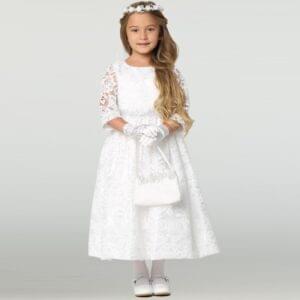 Lace Communion Dress with Silver Trim