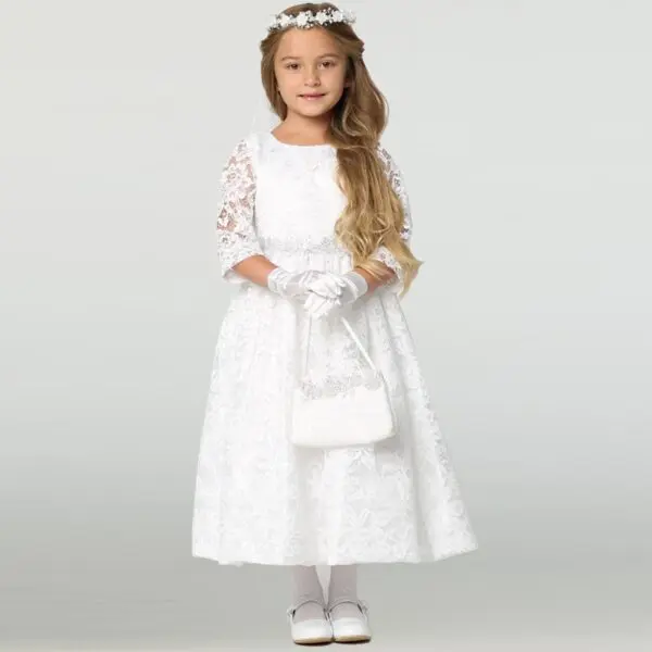 Lace Communion Dress with Silver Trim